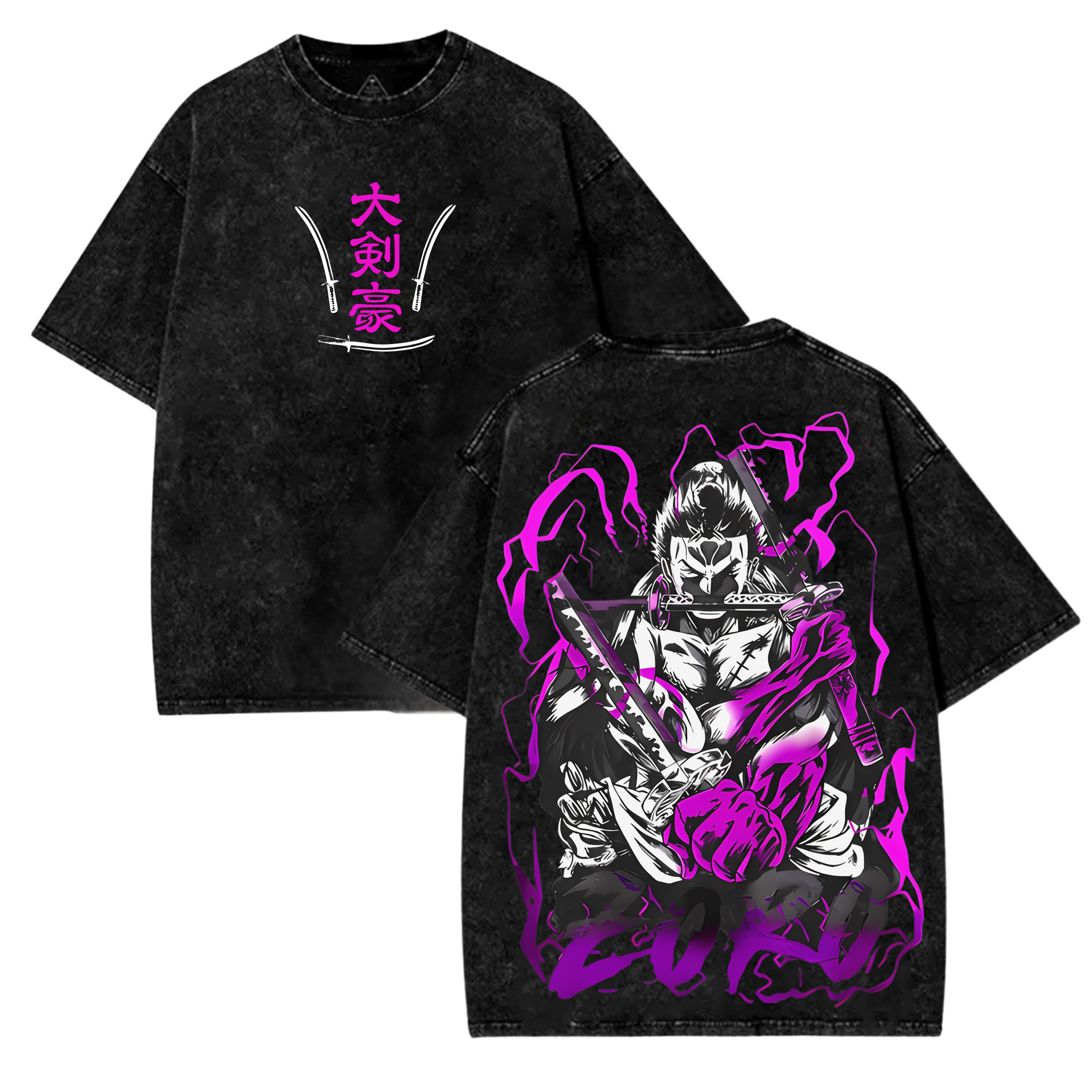 zoro anime graphic tee oversized washed style model wearing